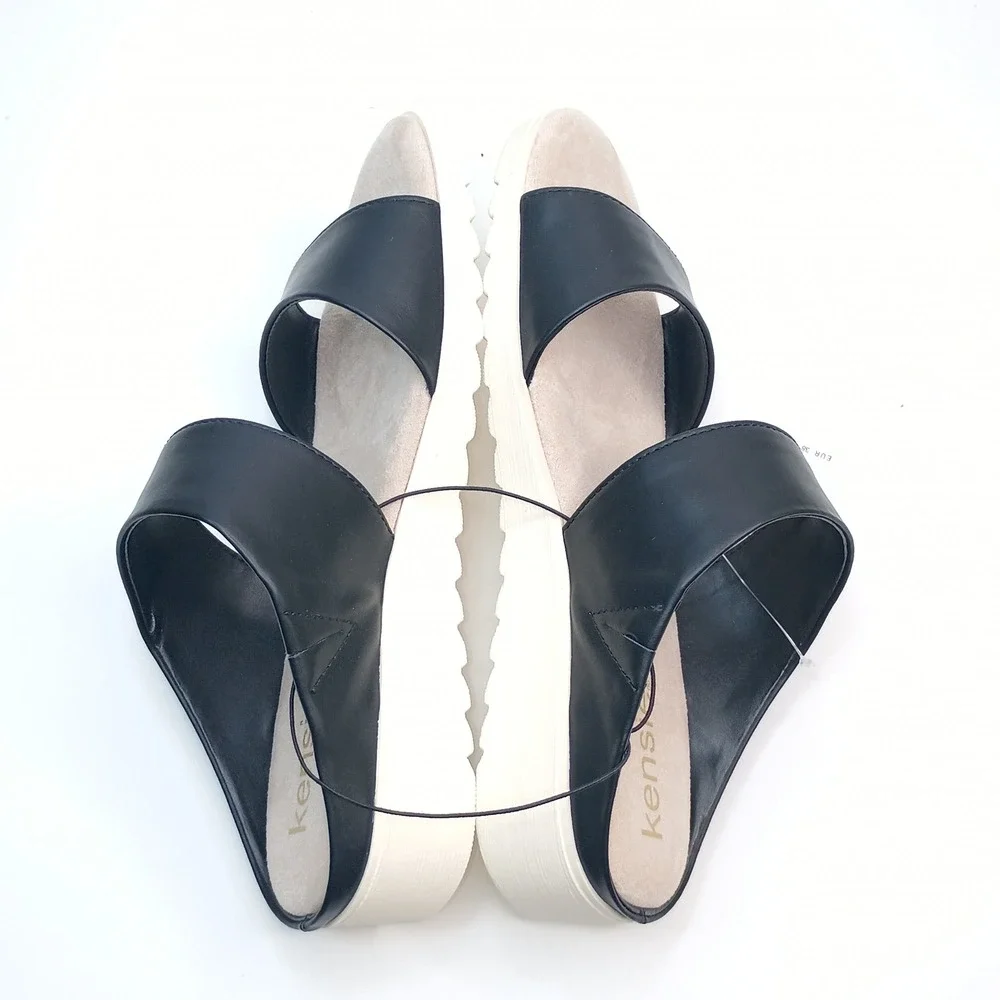 Kensie Endy Comfort Wedge Sandals Women Size 8 Black Faux Leather KS261620